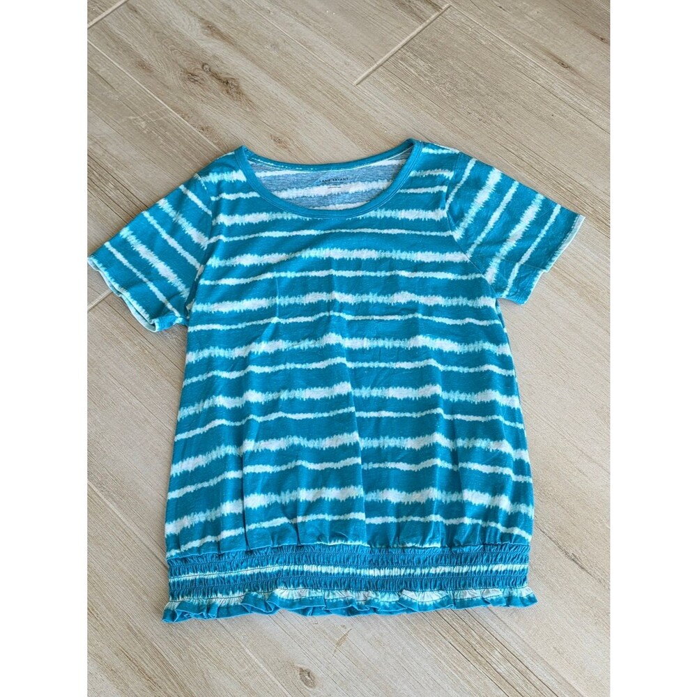 Lane Bryant Teal & White Striped Short Sleeve Tee With Elastic Waist Size 14/16